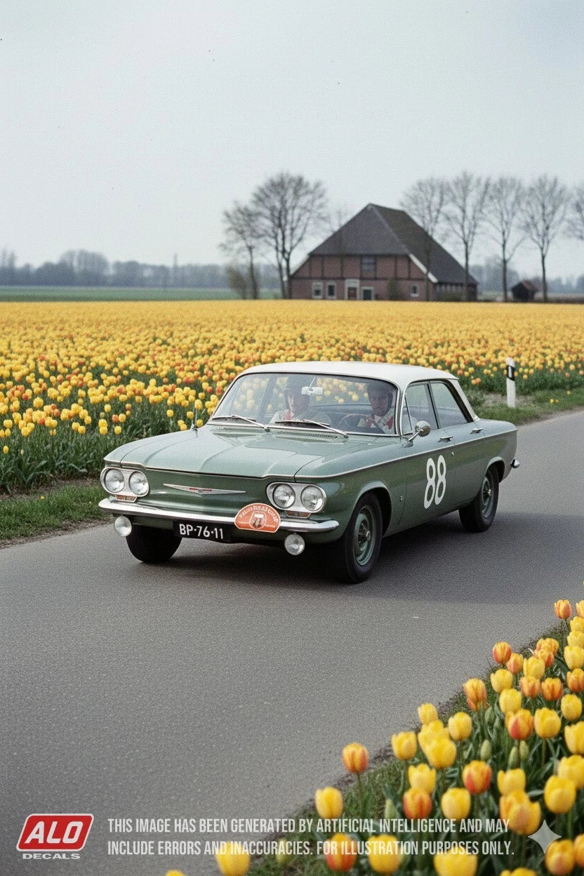 1960 TULPENRALLYE #88 CHEVROLET CORVAIR WILLEM VAN ZIJL/J.A. BRINKMAN 1:43, 1:24, 1:18 DECALS