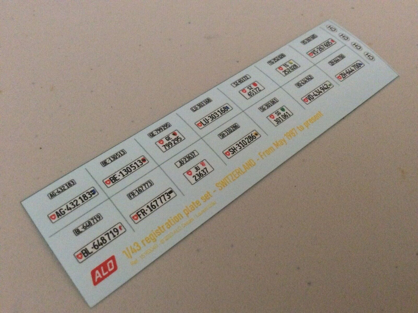 1987-PRESENT SWISS REGISTRATION PLATES 1:87, 1:43, 1:24, 1:18 DECALS - FOR 14 CARS