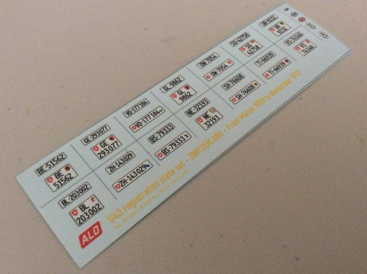 1959-1972 SWISS REGISTRATION PLATES 1:87, 1:43, 1:24, 1:18 DECALS - FOR 14 CARS