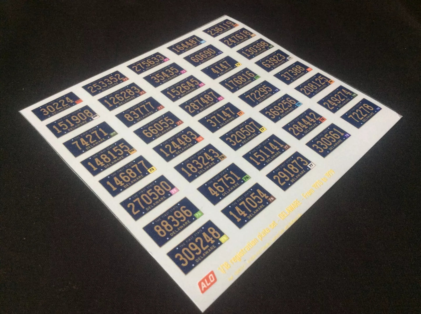 1970-1979 DELAWARE REGISTRATION PLATES 1:43, 1:24, 1:18 DECALS - FOR 20 CARS