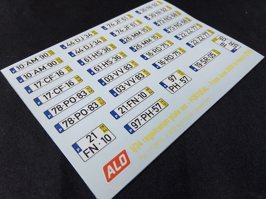 2005-2020 PORTUGUESE REGISTRATION PLATES 1:43, 1:18 DECALS - FOR 15 CARS