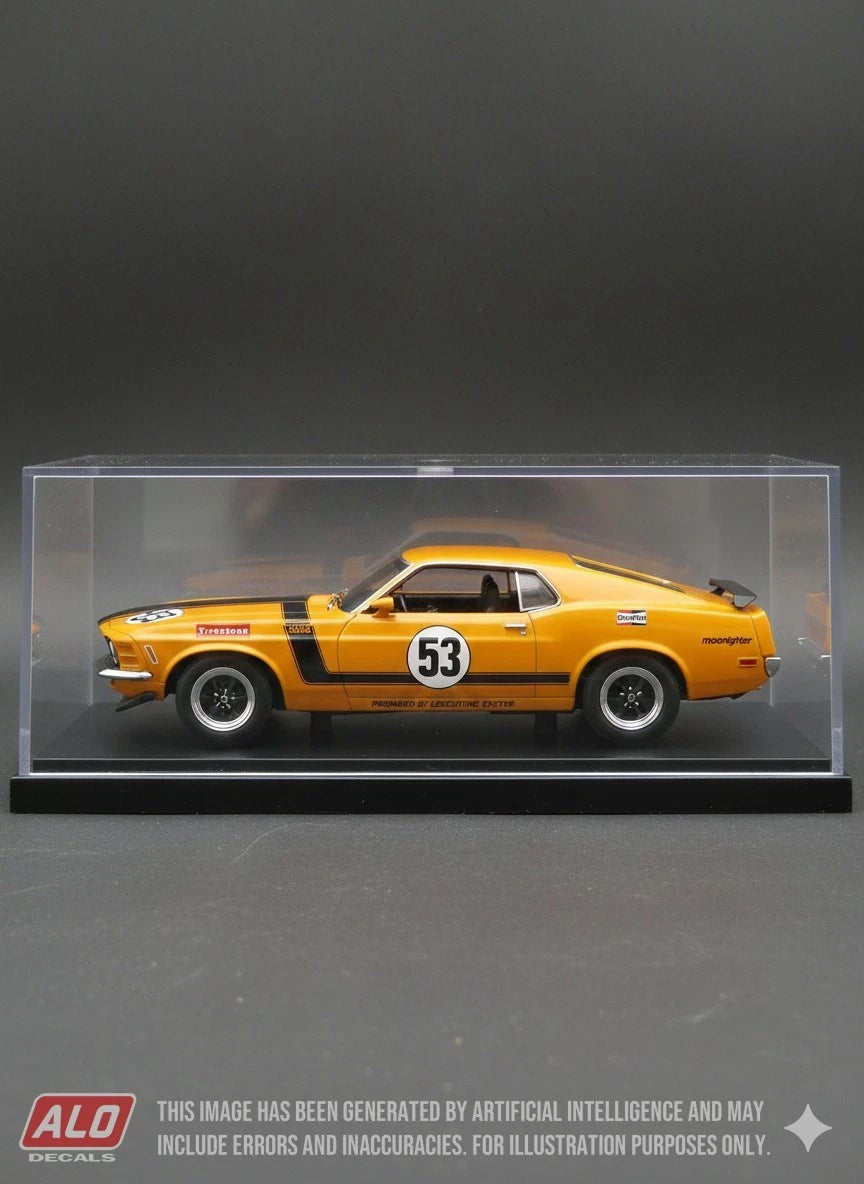 1971 INTERNATIONAL TROPHY, SILVERSTONE #53 FORD MUSTANG BOSS MARTIN BIRRANE 1:43, 1:24 DECALS