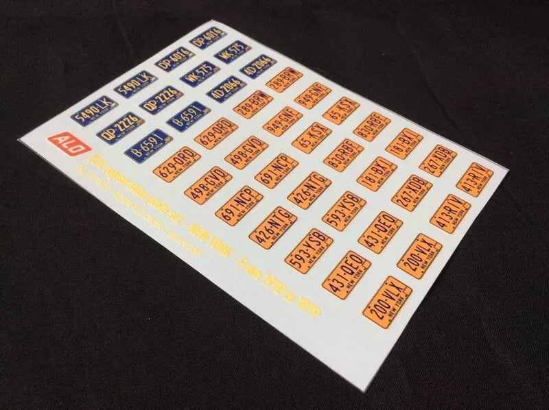 1970-1979 NEW YORK REGISTRATION PLATES 1:43, 1:24, 1:18 DECALS - FOR 20 CARS