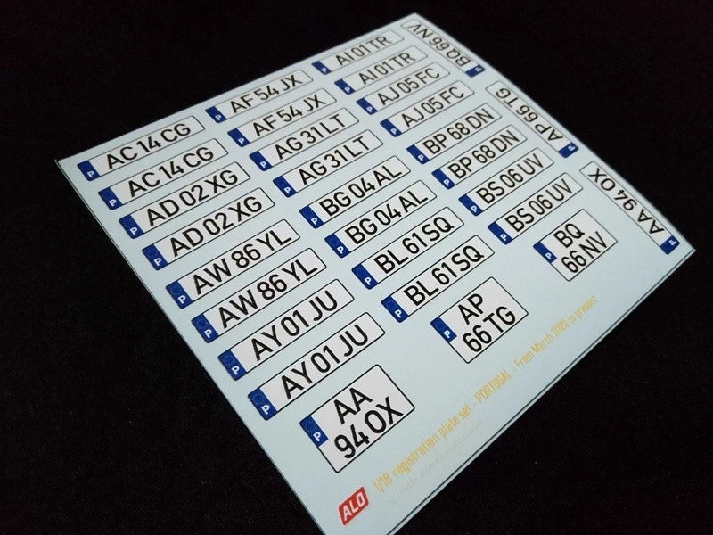 2020-PRESENT PORTUGUESE REGISTRATION PLATES 1:18 DECALS - FOR 15 CARS