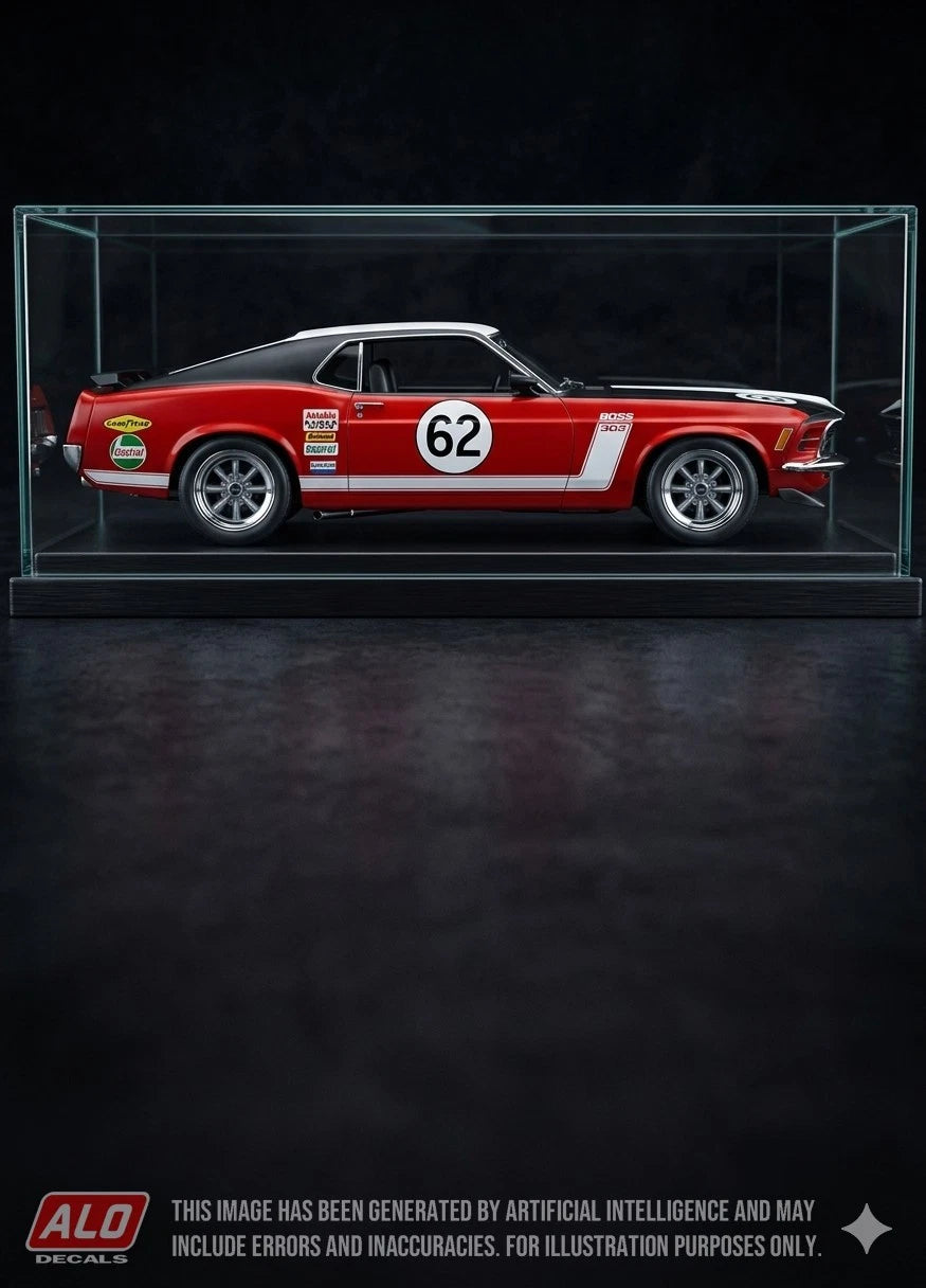 1970 INTERNATIONAL TROPHY, SILVERSTONE #62 FORD MUSTANG BOSS FRANK GARDNER 1:43, 1:24 DECALS
