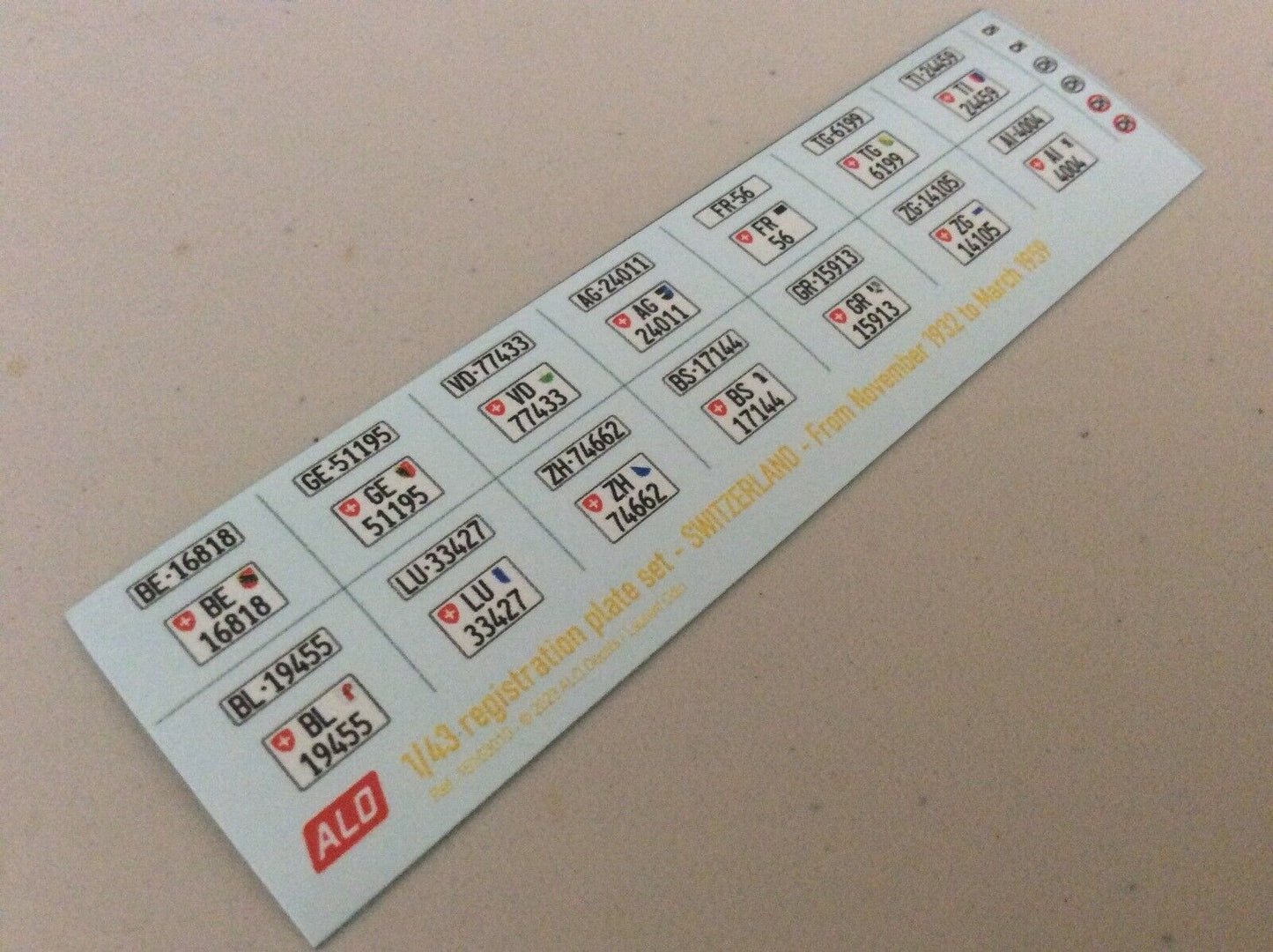 1932-1959 SWISS REGISTRATION PLATES 1:87, 1:43, 1:24, 1:18 DECALS - FOR 14 CARS
