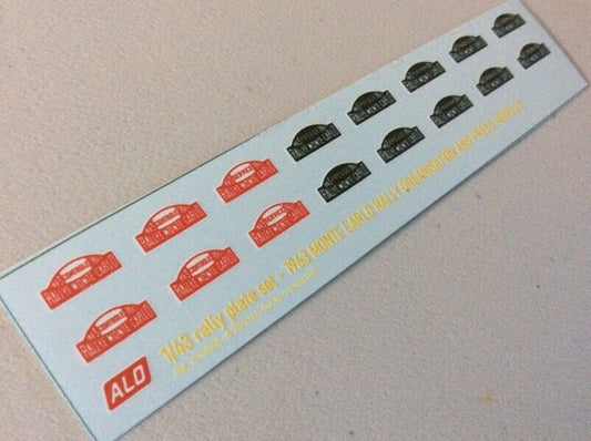 1963 MONTE CARLO RALLY ORGANISATION AND PRESS PLATES 1:43 DECALS - FOR 8 CARS