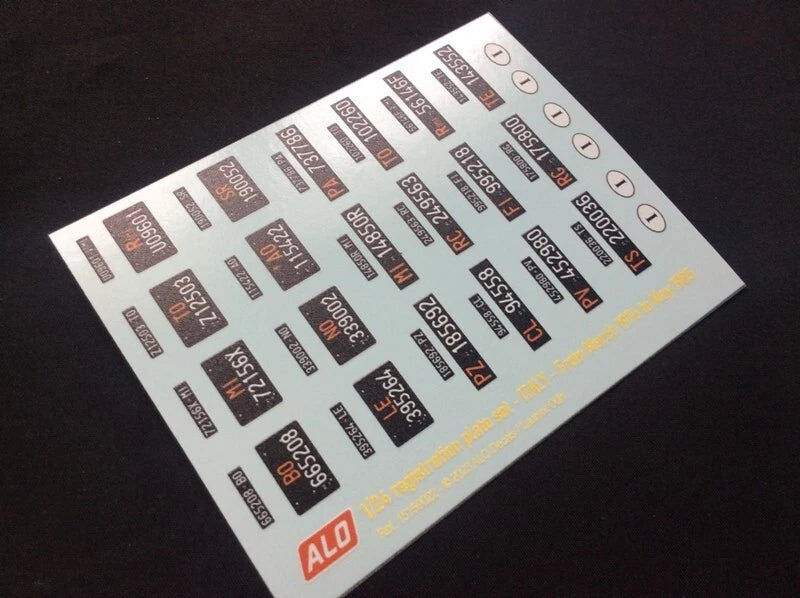 1976-1985 ITALIAN REGISTRATION PLATES 1:87, 1:43, 1:24, 1:18 DECALS - FOR 20 CARS