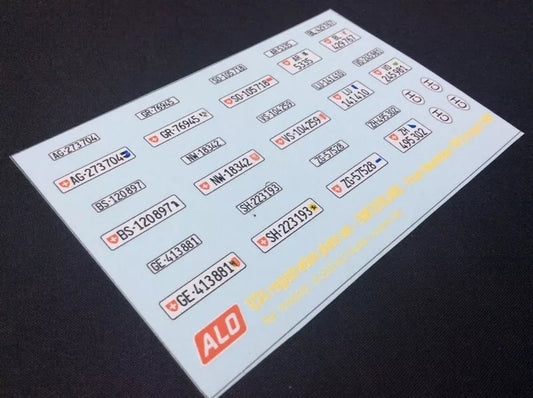 1972-1987 SWISS REGISTRATION PLATES 1:87, 1:43, 1:24, 1:18 DECALS - FOR 14 CARS