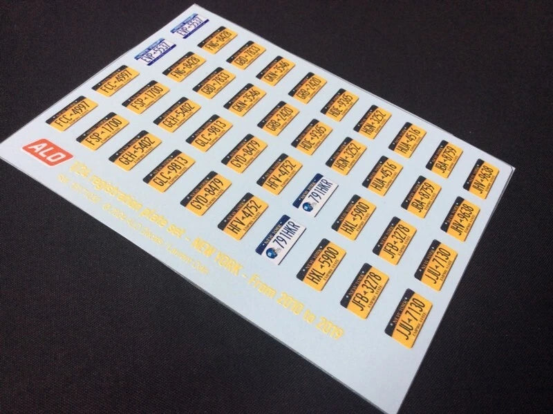 2010-2019 NEW YORK REGISTRATION PLATES 1:43, 1:24, 1:18 DECALS - FOR 20 CARS