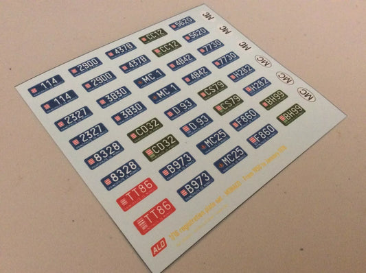 1950-1978 MONACO REGISTRATION PLATES 1:43, 1:18 DECALS - FOR 20 CARS