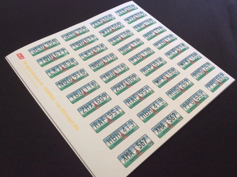 2003-2014 PHILIPPINE REGISTRATION PLATES 1:43, 1:18 DECALS - FOR 18 CARS