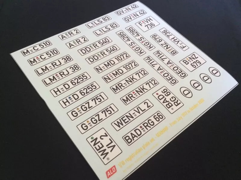 1972-2000 GERMAN REGISTRATION PLATES 1:87, 1:43, 1:24, 1:18 DECALS - FOR 16 CARS