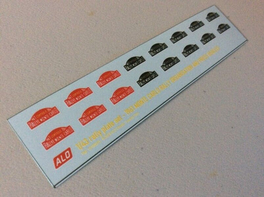 1961 MONTE CARLO RALLY ORGANISATION AND PRESS PLATES 1:43 DECALS - FOR 8 CARS