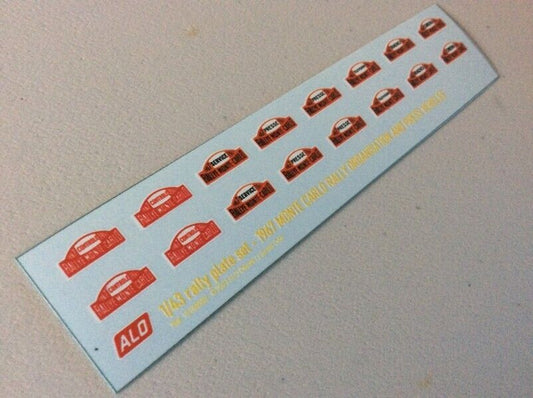 1967 MONTE CARLO RALLY ORGANISATION AND PRESS PLATES 1:43 DECALS - FOR 8 CARS