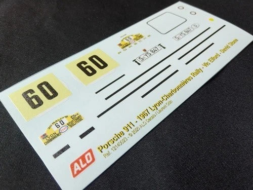 1967 LYON-CHARBONNIERES RALLY # 60 PORSCHE 911 VIC ELFORD/DAVID STONE 1:43, 1:32 DECALS