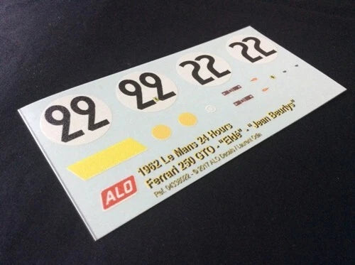 1962 LE MANS 24 HOURS #22 FERRARI 250 GTO "ELDE"/JEAN BEURLYS 1:43, 1:24, 1:18 DECALS