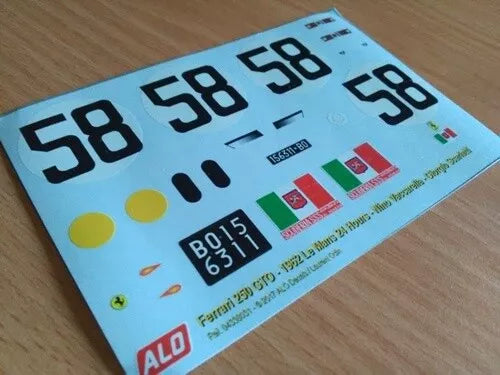1962 LE MANS 24 HOURS #58 FERRARI 250 GTO NINO VACCARELLA/GIORGIO SCARLATTI 1:43, 1:24, 1:18 DECALS