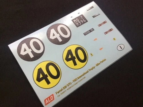 1963 INTERNATIONAL TROPHY, SILVERSTONE #40 FERRARI 250 GTO MIKE PARKES 1:43, 1:24, 1:18 DECALS