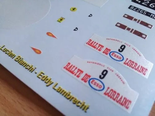 1965 LORRAINE RALLY #9 FERRARI 250 GTO LUCIEN BIANCHI/EDDY LAMBRECHT ("VIC") 1:43, 1:24, 1:18 DECALS
