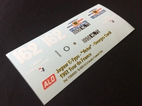 1962 TOUR DE FRANCE #162 JAGUAR E-TYPE "VICTOR"/GEORGES CARDI 1:43, 1:24 DECALS