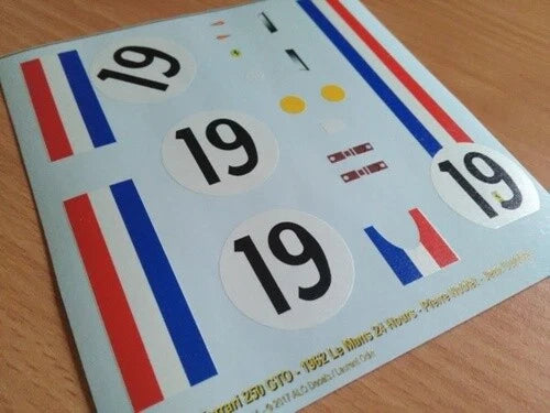 1962 LE MANS 24 HOURS #19 FERRARI 250 GTO PIERRE NOBLET/JEAN GUICHET 1:43, 1:24, 1:18 DECALS