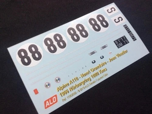 1966 NÜRBURGRING 1000 KMS # 88 ALPINE A110 HENRI GRANDSIRE/JEAN VINATIER 1:43, 1:24 DECALS