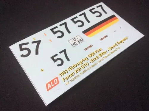 1963 NÜRBURGRING 1000 KMS #57 FERRARI 250 GTO ERICH BITTER/BERND DEGENER 1:43, 1:24, 1:18 DECALS