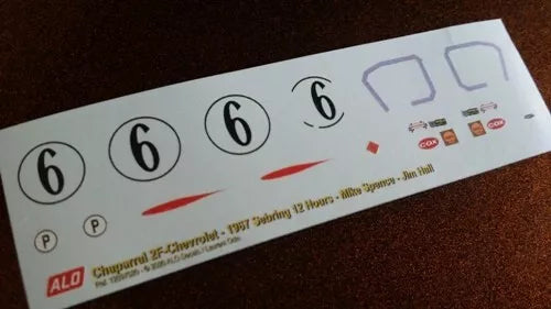 1967 SEBRING 12 HOURS #6 CHAPARRAL 2F MIKE SPENCE/JIM HALL 1:43 DECALS