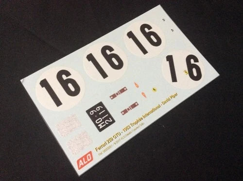 1963 TROPHEE INTERNATIONAL, REIMS #16 FERRARI 250 GTO DAVID PIPER 1:43, 1:18 DECALS