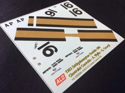 1963 BRIDGEHAMPTON DOUBLE 500 #16 CHEVROLET CORVETTE ALLAN WYLIE/GERRY GEORGI 1:43, 1:24 DECALS