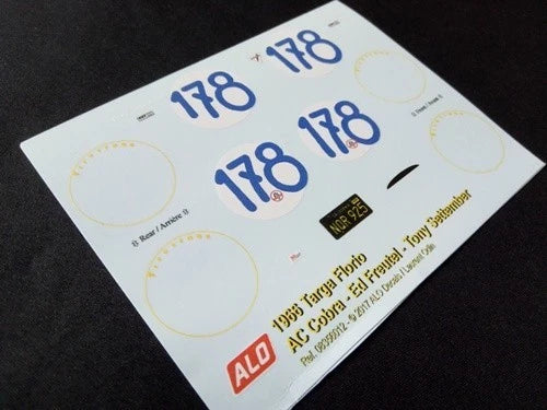 1966 TARGA FLORIO #178 AC SHELBY COBRA ED FREUTEL/TONY SETTEMBER 1:43, 1:24, 1:18 DECALS