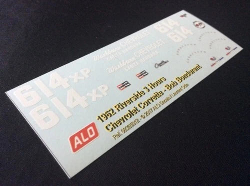 1962 RIVERSIDE 3 HOURS #614 CHEVROLET CORVETTE BOB BONDURANT 1:43, 1:32, 1:24 DECALS