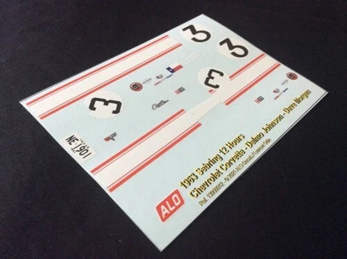 1963 SEBRING 12 HOURS #3 CHEVROLET CORVETTE DELMO JOHNSON/DAVE MORGAN 1:43, 1:24 DECALS