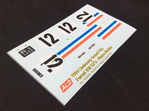 1964 LIMBOURG GRAND PRIX #12 FERRARI 250 GTO PIERRE NOBLET 1:43, 1:24, 1:18 DECALS