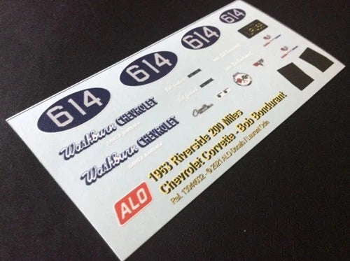 1963 RIVERSIDE 200 MILES #614 CHEVROLET CORVETTE BOB BONDURANT 1:43, 1:24 DECALS