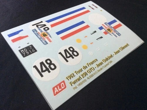 1962 TOUR DE FRANCE #148 FERRARI 250 GTO JEAN GUICHET/JEAN CLEMENT 1:43, 1:24, 1:18 DECALS