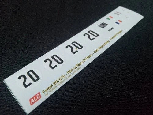 1963 LE MANS 24 HOURS #20 FERRARI 250 GTO CARLO MARIA ABATE/FERNAND TAVANO 1:43, 1:32, 1:24, 1:18 DECALS