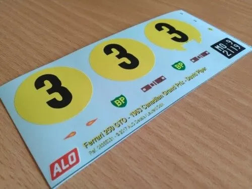 1963 CANADIAN GP #3 FERRARI 250 GTO DAVID PIPER 1:43, 1:18 DECALS