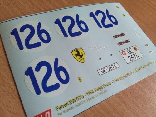 1964 TARGA FLORIO #126 FERRARI 250 GTO CLAUDE BOURILLOT/MICHEL DE BOURBON-PARME 1:43, 1:24, 1:18, 1:8 DECALS