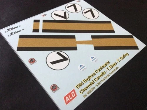 1964 DAYTONA CONTINENTAL #7 CHEVROLET CORVETTE TOM RIZZO/FRED DARLING 1:43, 1:24 DECALS