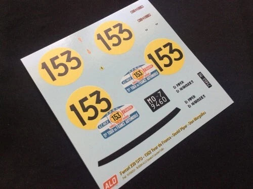 1962 TOUR DE FRANCE #153 FERRARI 250 GTO DAVID PIPER/DAN MARGULIES 1:43, 1:32, 1:24, 1:18 DECALS