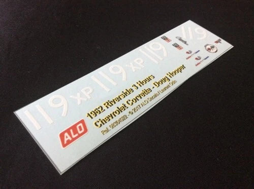 1962 RIVERSIDE 3 HOURS #119 CHEVROLET CORVETTE DOUG HOOPER 1:43, 1:24 DECALS