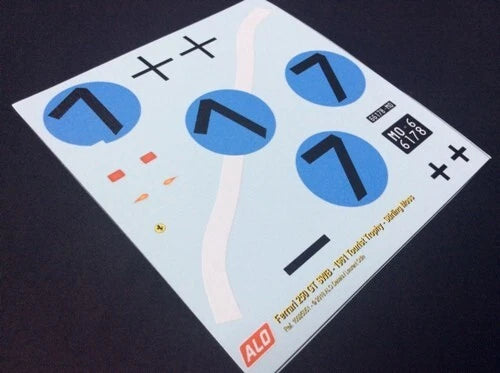 1961 TOURIST TROPHY #7 FERRARI 250 GT SWB STIRLING MOSS 1:43, 1:24, 1:18 DECALS