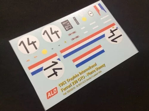 1963 TROPHEE INTERNATIONAL, REIMS #14 FERRARI 250 GTO PIERRE DUMAY 1:43, 1:24, 1:18 DECALS