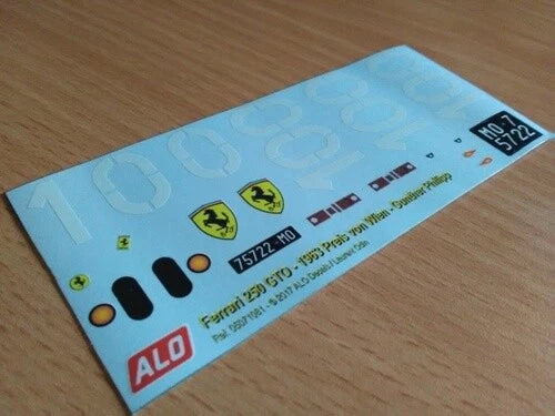1963 PREIS VON WIEN, ASPERN #100 FERRARI 250 GTO GUNTHER PHILIPP 1:43, 1:18 DECALS