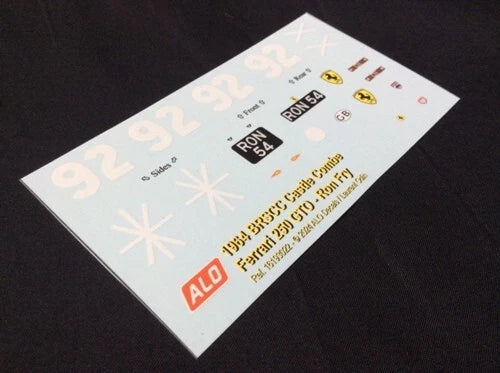 1964 BRSCC CASTLE COMBE #92 FERRARI 250 GTO RON FRY 1:43, 1:24, 1:18 DECALS