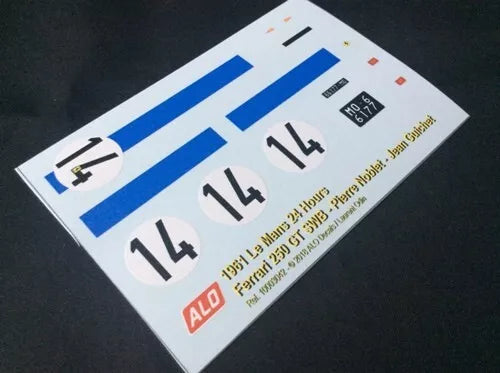 1961 LE MANS 24 HOURS #14 FERRARI 250 GT SWB PIERRE NOBLET/JEAN GUICHET 1:24 DECALS
