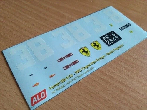 1963 COPPA INTER-EUROPA, MONZA #38 FERRARI 250 GTO PAGLIARINI 1:43, 1:24, 1:18 DECALS