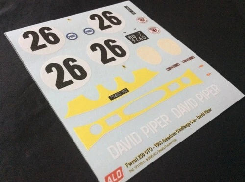 1963 DAYTONA AMERICAN CUP CHALLENGE #26 FERRARI 250 GTO DAVID PIPER 1:43, 1:18 DECALS